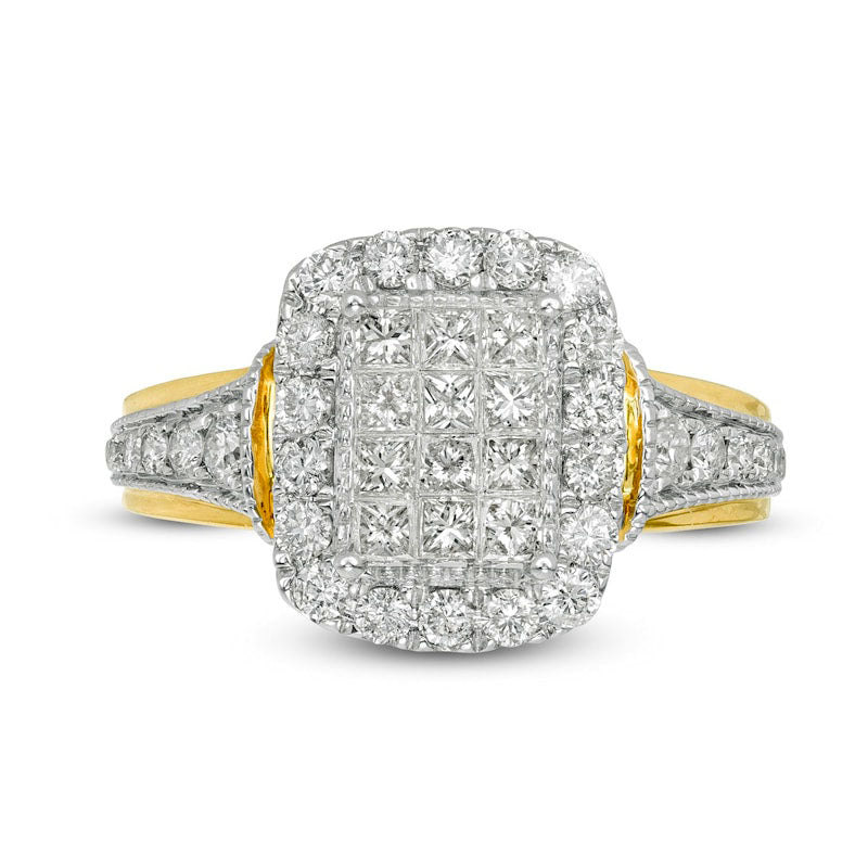 2.10 CT. T.W. Princess-Cut Composite Natural Diamond Cushion Frame Ring in Solid 14K Gold