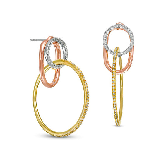 0.5 CT. T.W. Diamond Circle Trio Drop Earrings in 10K Tri-Tone Gold