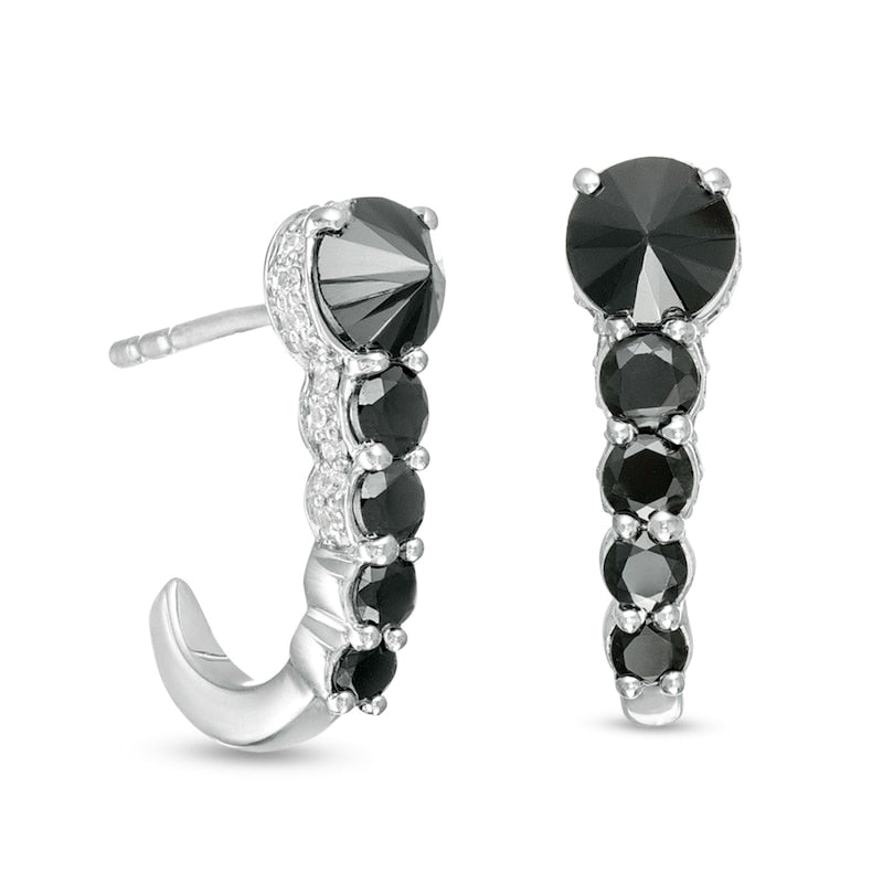 1 CT. T.W. Enhanced Black and White Diamond J-Hoop Earrings in 10K White Gold