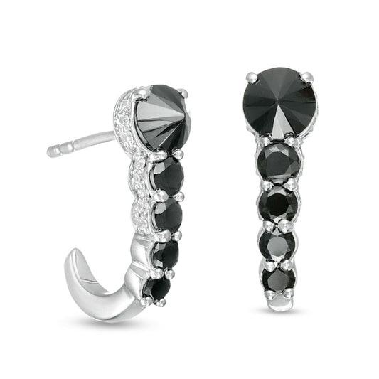 1 CT. T.W. Enhanced Black and White Diamond J-Hoop Earrings in 10K White Gold