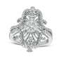0.88 CT. T.W. Natural Diamond Elongated Antique Vintage-Style Ornate Ring in Solid 10K White Gold