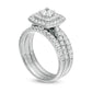 1.5 CT. T.W. Natural Diamond Double Cushion Frame Three Piece Bridal Engagement Ring Set in Solid 10K White Gold