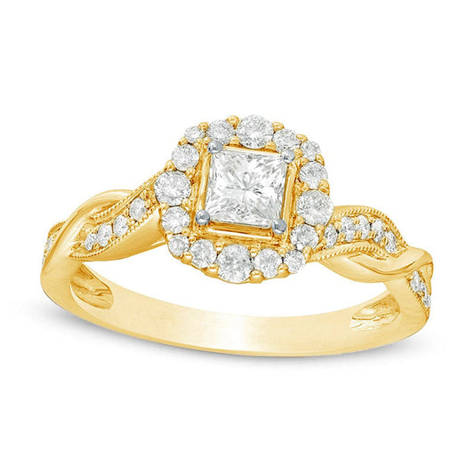 0.75 CT. T.W. Princess-Cut Natural Diamond Frame Twist Shank Antique Vintage-Style Engagement Ring in Solid 10K Yellow Gold