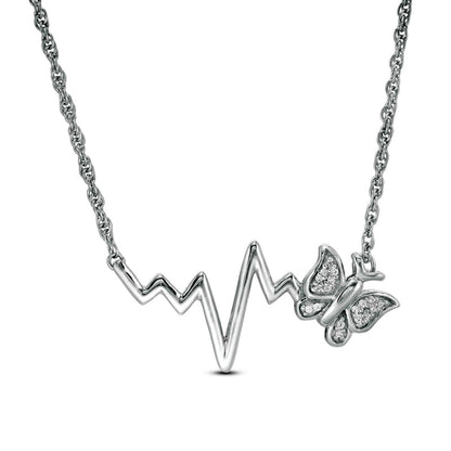 0.05 CT. T.W. Natural Diamond Butterfly Heartbeat Necklace in Sterling Silver