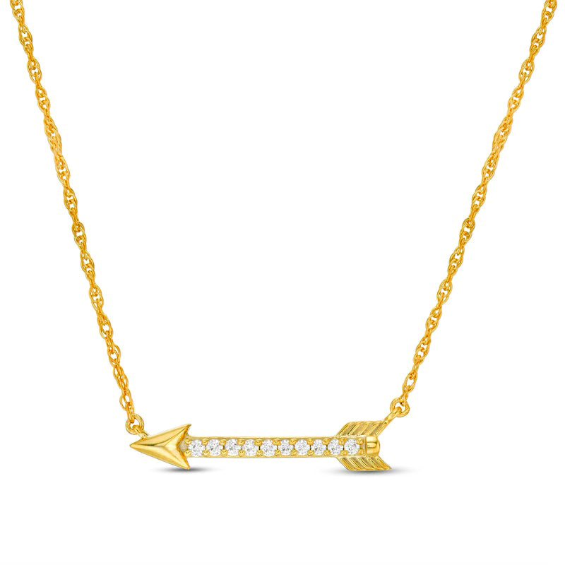 0.07 CT. T.W. Natural Diamond Sideways Arrow Necklace in 10K Yellow Gold - 17.25"