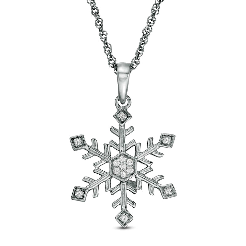 0.05 CT. T.W. Natural Diamond Snowflake Pendant in Sterling Silver