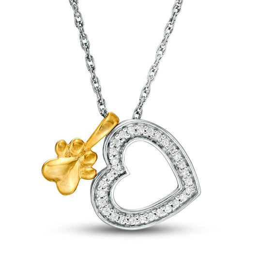 0.1 CT. T.W. Natural Diamond Heart Outline and Paw Print Pendant in Sterling Silver and 10K Yellow Gold