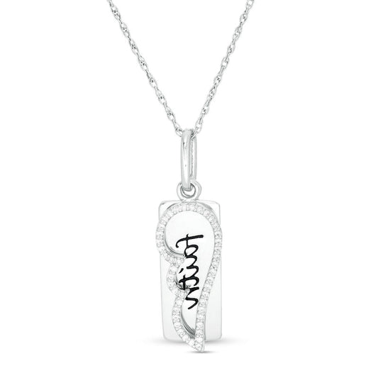 0.1 CT. T.W. Natural Diamond faith" Dog Tag and Wing Outline Pendant in Sterling Silver"