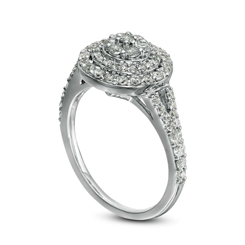 1.0 CT. T.W. Composite Natural Diamond Double Frame Split Shank Engagement Ring in Solid 10K White Gold