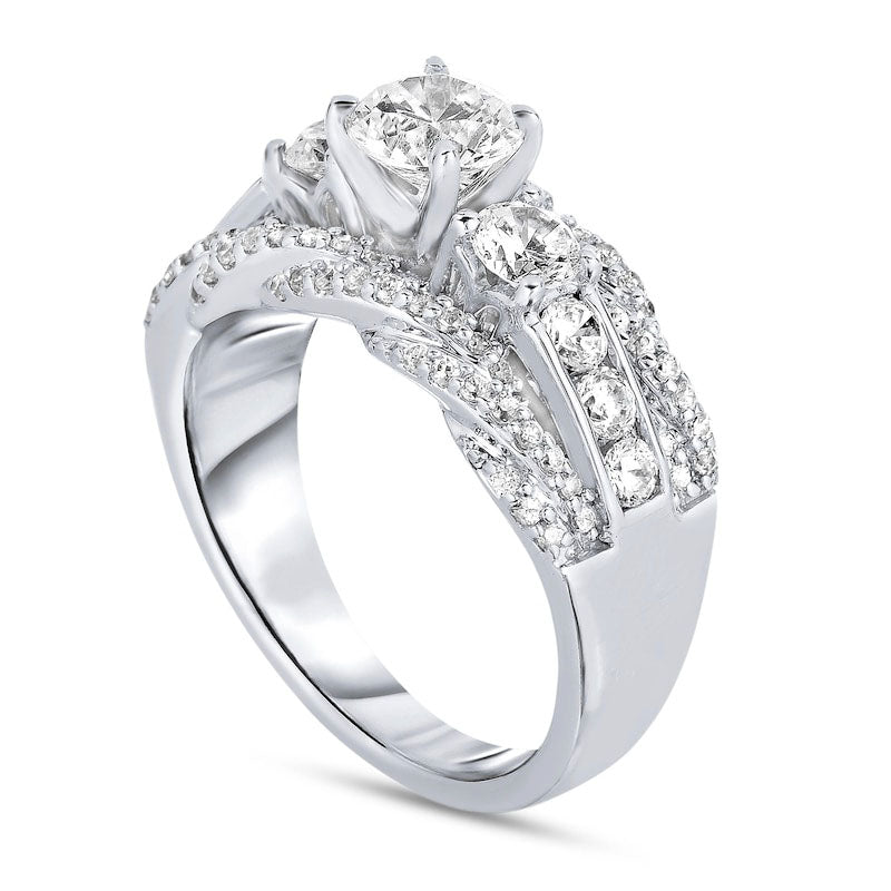 2.0 CT. T.W. Natural Diamond Three Stone Twist Edge Engagement Ring in Solid 14K White Gold