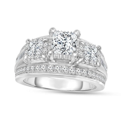 1.63 CT. T.W. Princess-Cut Natural Diamond Three Stone Engagement Ring in Solid 14K White Gold
