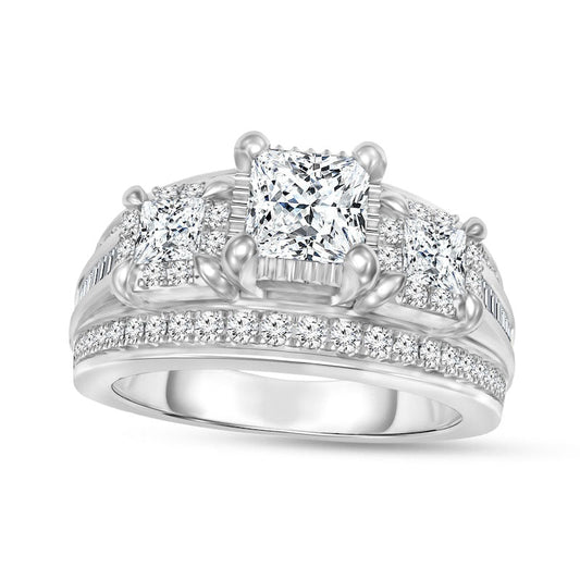 1.63 CT. T.W. Princess-Cut Natural Diamond Three Stone Engagement Ring in Solid 14K White Gold