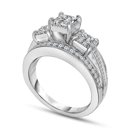 1.63 CT. T.W. Princess-Cut Natural Diamond Three Stone Engagement Ring in Solid 14K White Gold