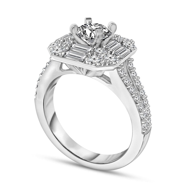 1.88 CT. T.W. Natural Diamond Cushion Frame Split Shank Engagement Ring in Solid 14K White Gold