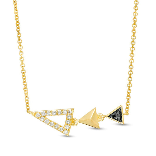 0.1 CT. T.W. Enhanced Black and White Natural Diamond Graduated Triple Triangle Necklace in 10K Yellow Gold