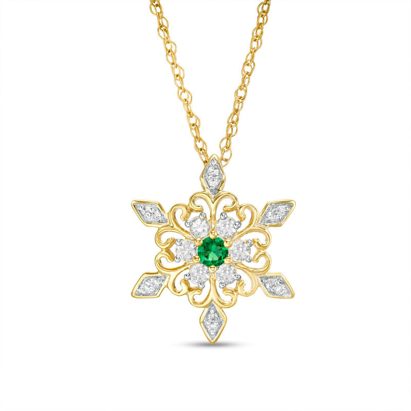 3.0mm Lab-Created Emerald and White Sapphire Snowflake Pendant in Sterling Silver with 14K Gold Plate