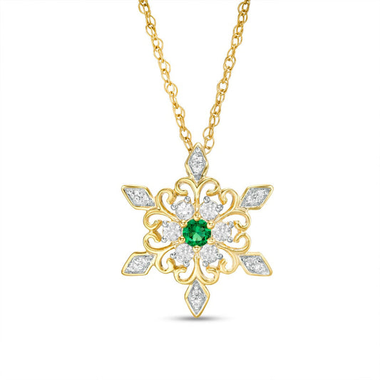 3.0mm Lab-Created Emerald and White Sapphire Snowflake Pendant in Sterling Silver with 14K Gold Plate