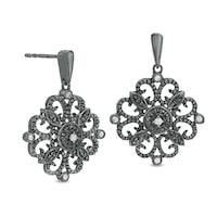 0.07 CT. T.W. Diamond Filigree Drop Earrings in Sterling Silver with Black Rhodium