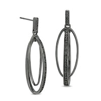 0.1 CT. T.W. Enhanced Black Diamond Vertical Bar and Oval Drop Earrings in Sterling Silver with Black Rhodium