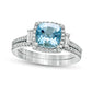 7.0mm Cushion-Cut Aquamarine and 0.33 CT. T.W. Natural Diamond Frame Three Stone Bridal Engagement Ring Set in Solid 14K White Gold