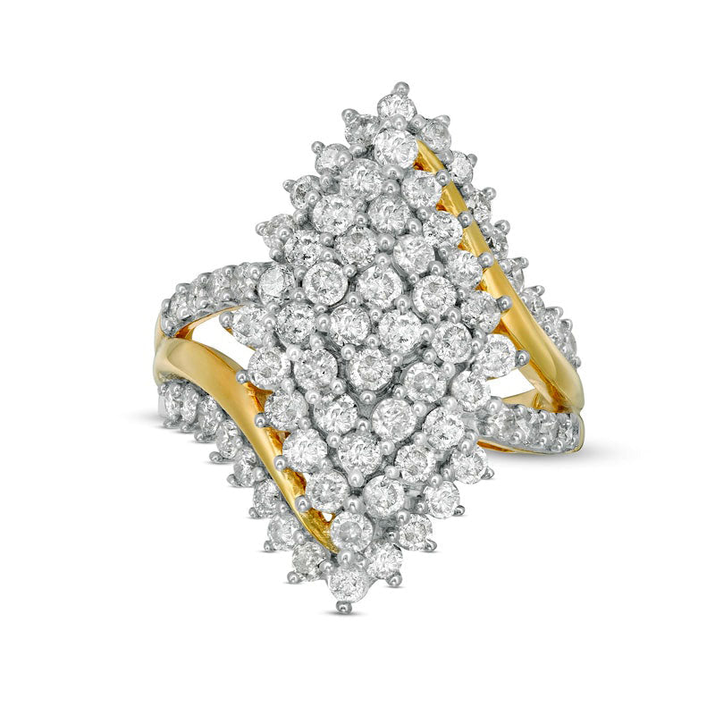 2.0 CT. T.W. Marquise Composite Natural Diamond Split Shank Ring in Solid 10K Yellow Gold