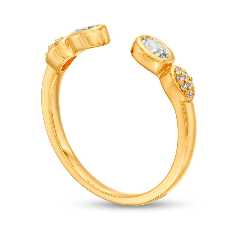 0.33 CT. T.W. Oval and Round Natural Diamond Open Shank Ring in Solid 10K Yellow Gold