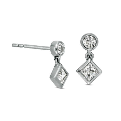 0.33 CT. T.W. Princess-Cut Diamond Tilted Bezel-Set Drop Earrings in 10K White Gold