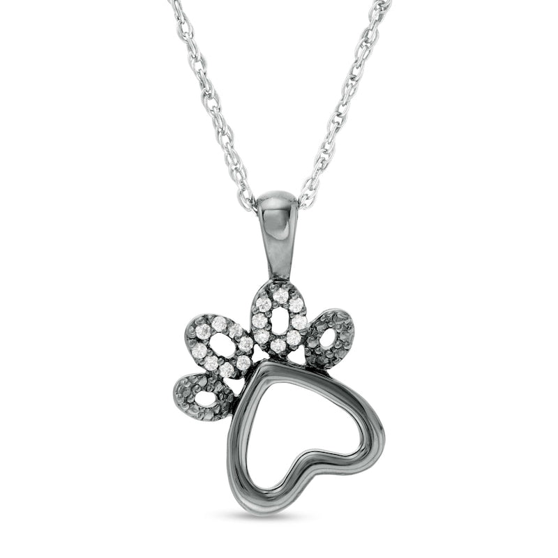 0.05 CT. T.W. Natural Diamond Paw Print Outline Pendant in Sterling Silver with Black Rhodium