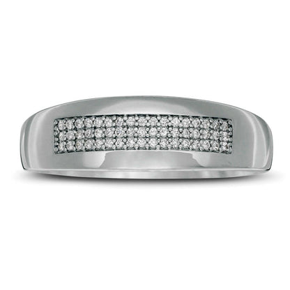 Men's 0.17 CT. T.W. Natural Diamond Engravable Triple Row Rectangle Wedding Band in Solid 10K White Gold (1 Line)