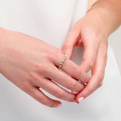 Alternating Emerald and 0.07 CT. T.W. Natural Diamond Five Stone Band in Solid 10K Yellow Gold