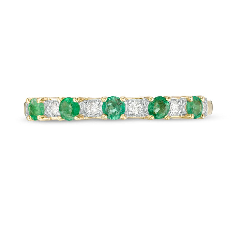 Alternating Emerald and 0.07 CT. T.W. Natural Diamond Five Stone Band in Solid 10K Yellow Gold