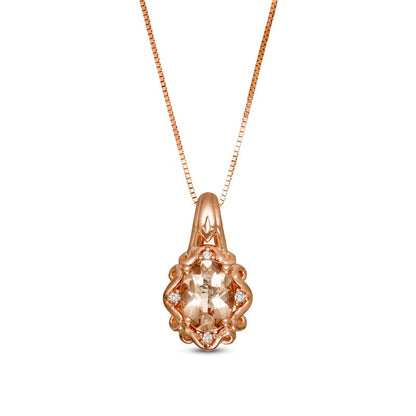 Oval Morganite and Natural Diamond Accent Ornate Frame Pendant in 10K Rose Gold