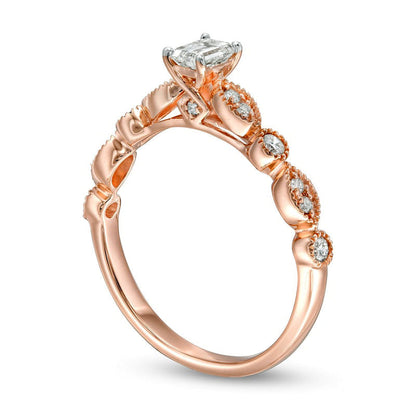 0.50 CT. T.W. Emerald-Cut Natural Diamond with Marquise Shapes Antique Vintage-Style Engagement Ring in Solid 10K Rose Gold