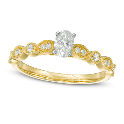 0.50 CT. T.W. Oval Natural Diamond with Marquise Shapes Antique Vintage-Style Engagement Ring in Solid 10K Yellow Gold