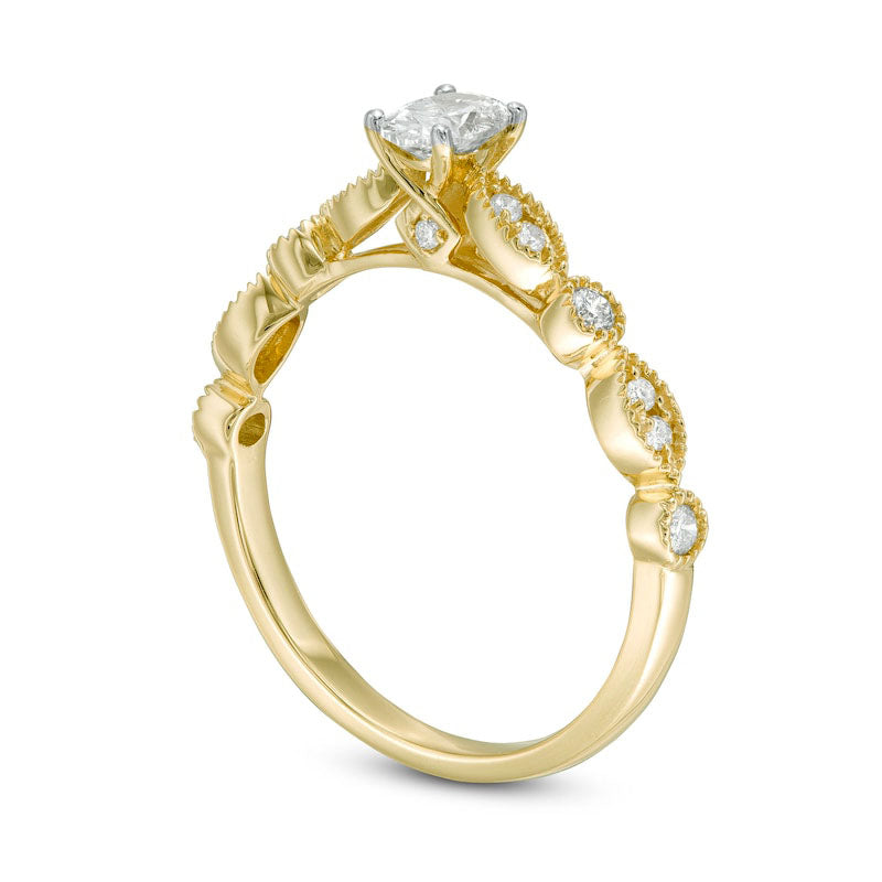 0.50 CT. T.W. Oval Natural Diamond with Marquise Shapes Antique Vintage-Style Engagement Ring in Solid 10K Yellow Gold