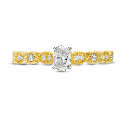 0.50 CT. T.W. Oval Natural Diamond with Marquise Shapes Antique Vintage-Style Engagement Ring in Solid 10K Yellow Gold