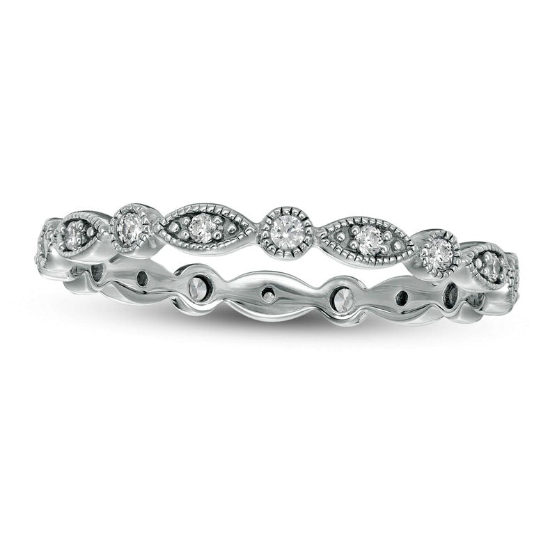 0.20 CT. T.W. Natural Diamond Marquise and Circle Alternating Antique Vintage-Style Eternity Anniversary Band in Solid 10K White Gold