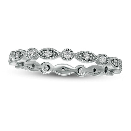 0.20 CT. T.W. Natural Diamond Marquise and Circle Alternating Antique Vintage-Style Eternity Anniversary Band in Solid 10K White Gold