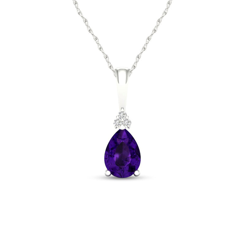 Pear-Shaped Amethyst and Natural Diamond Accent Tri-Top Pendant in 10K White Gold