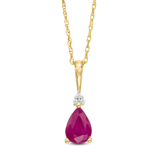 Pear-Shaped Ruby and Natural Diamond Accent Tri-Top Pendant in 10K Yellow Gold