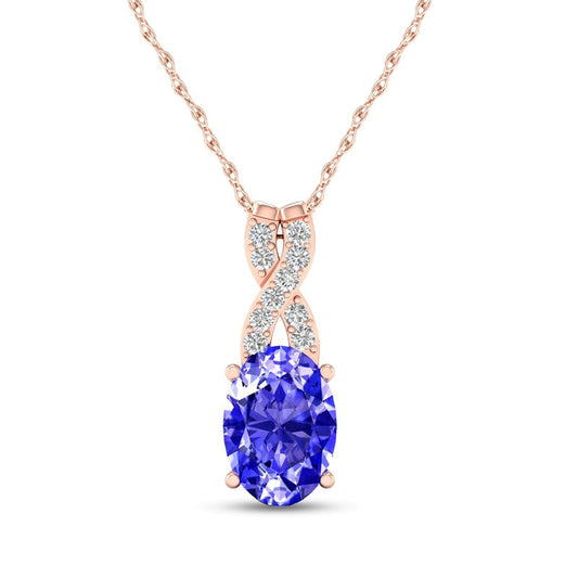 Oval Tanzanite and 0.05 CT. T.W. Natural Diamond X" Drop Pendant in 10K Rose Gold"