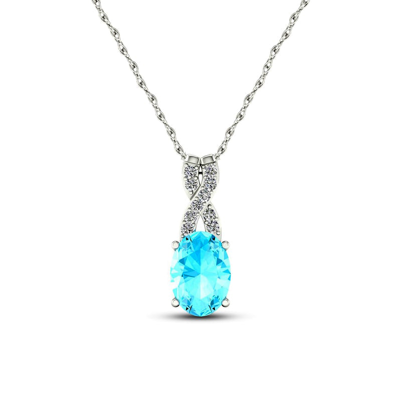 Oval Aquamarine and 0.05 CT. T.W. Natural Diamond X" Drop Pendant in 10K White Gold"