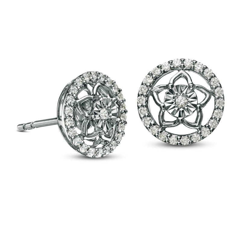 0.33 CT. T.W. Diamond Circle Frame Flower Stud Earrings in 14K White Gold