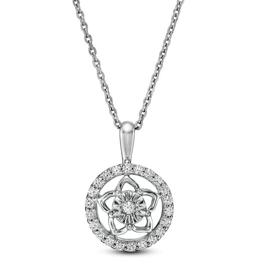0.17 CT. T.W. Natural Diamond Circle Frame with Flower Pendant in 14K White Gold