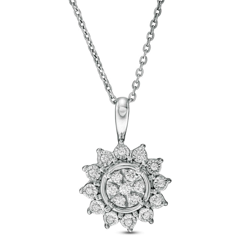 0.17 CT. T.W. Composite Natural Diamond Sunflower Pendant in 14K White Gold - 17"