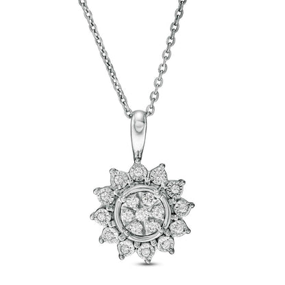 0.17 CT. T.W. Composite Natural Diamond Sunflower Pendant in 14K White Gold - 17"