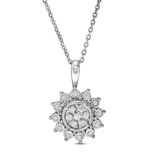 0.17 CT. T.W. Composite Natural Diamond Sunflower Pendant in 14K White Gold - 17"