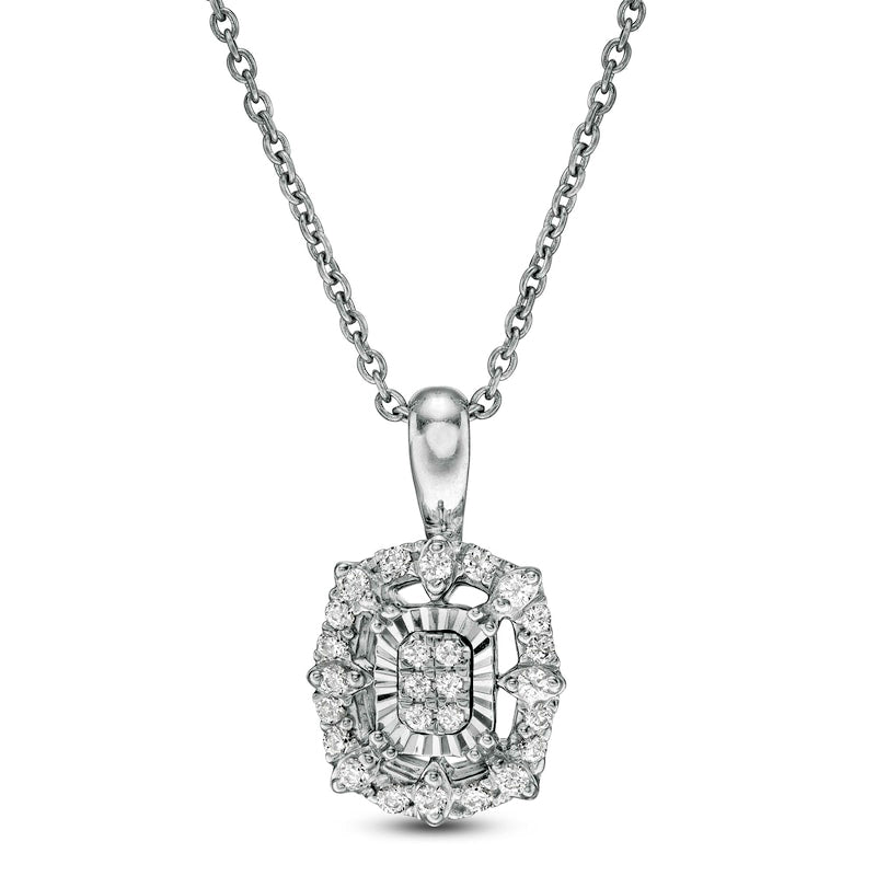 0.17 CT. T.W. Composite Natural Diamond Octagonal Frame Pendant in 14K White Gold
