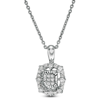 0.17 CT. T.W. Composite Natural Diamond Octagonal Frame Pendant in 14K White Gold