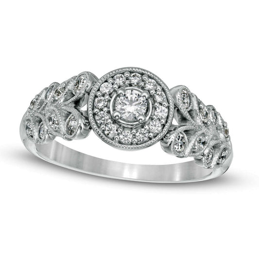 0.50 CT. T.W. Natural Diamond Frame Ornate Antique Vintage-Style Engagement Ring in Solid 10K White Gold